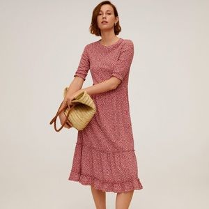 MANGO Midi Printed Dress, Size 4 (S), Red/White